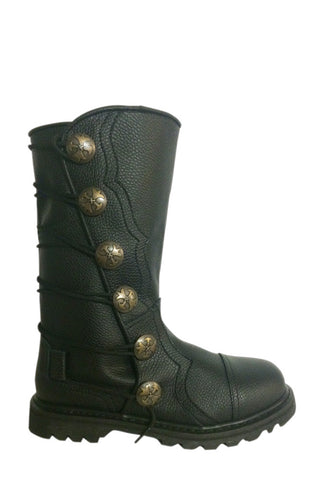 Wide Black Leather Mid-Calf Renaissance Boots 9931-BK